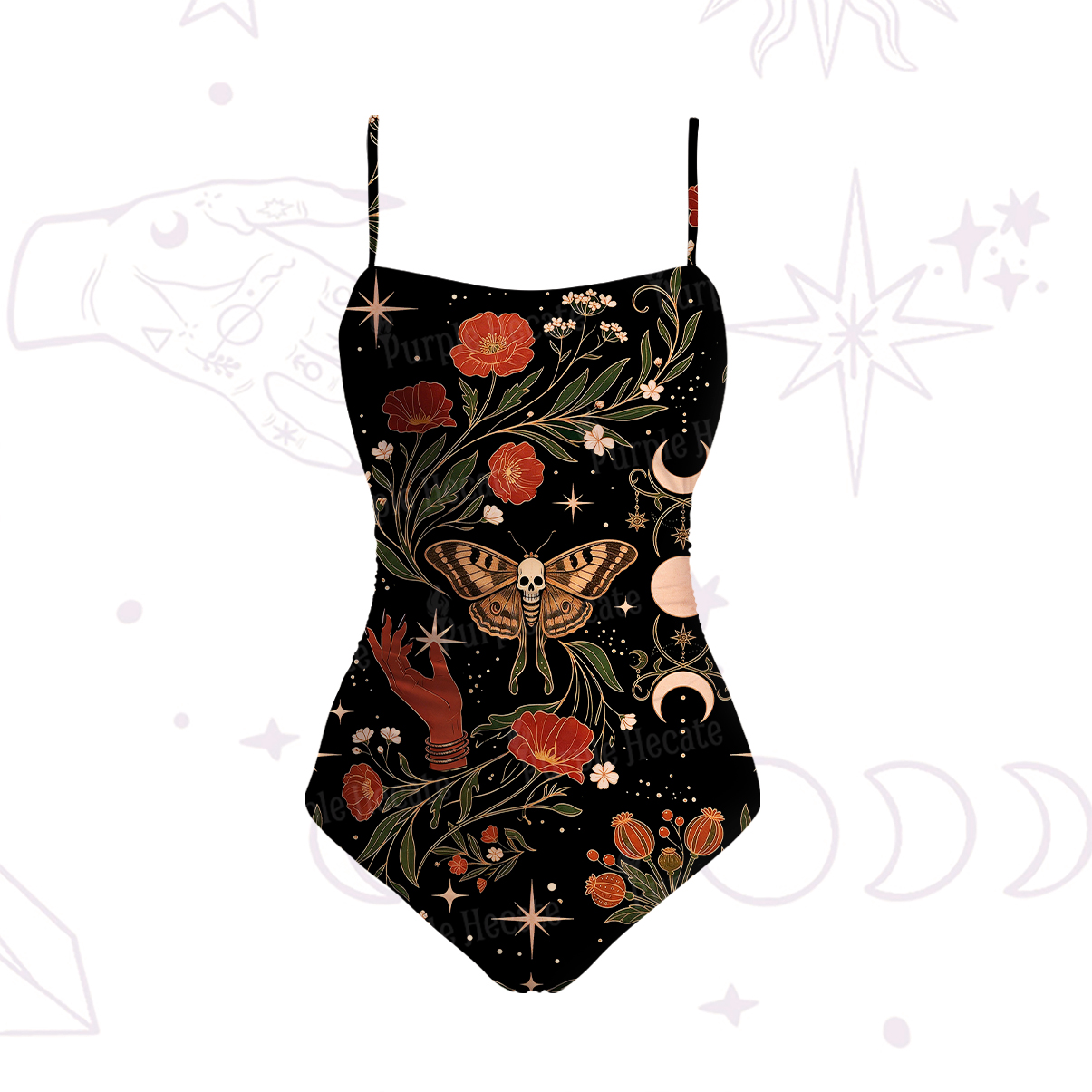 Purplehecate Death Moth Rebirth Slim-Strap Swimsuit