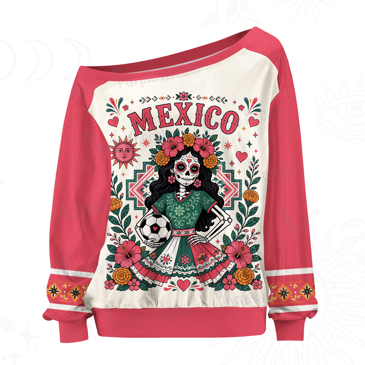 Purplehecate Mexico Day of the Dead Soccer Off The Shoulder Graphic Jersey