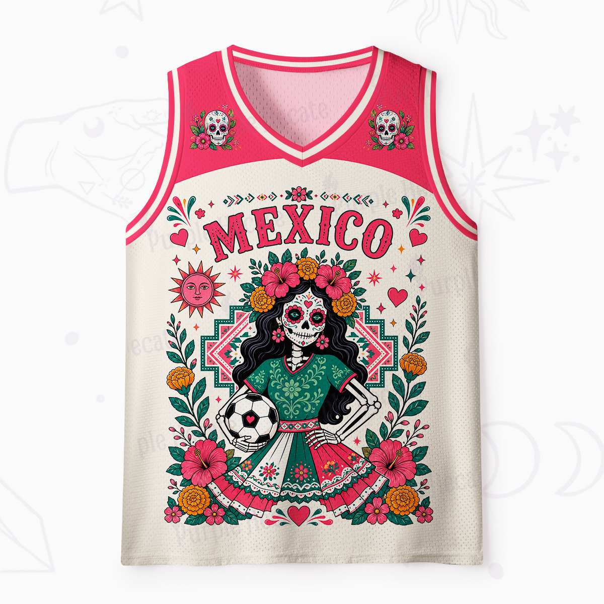 Purplehecate Mexico Day of the Dead Soccer Mesh Jersey Tank Top