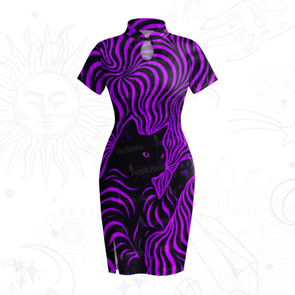 Purplehecate Psychedelic Cat Velvet Bodycon Dress