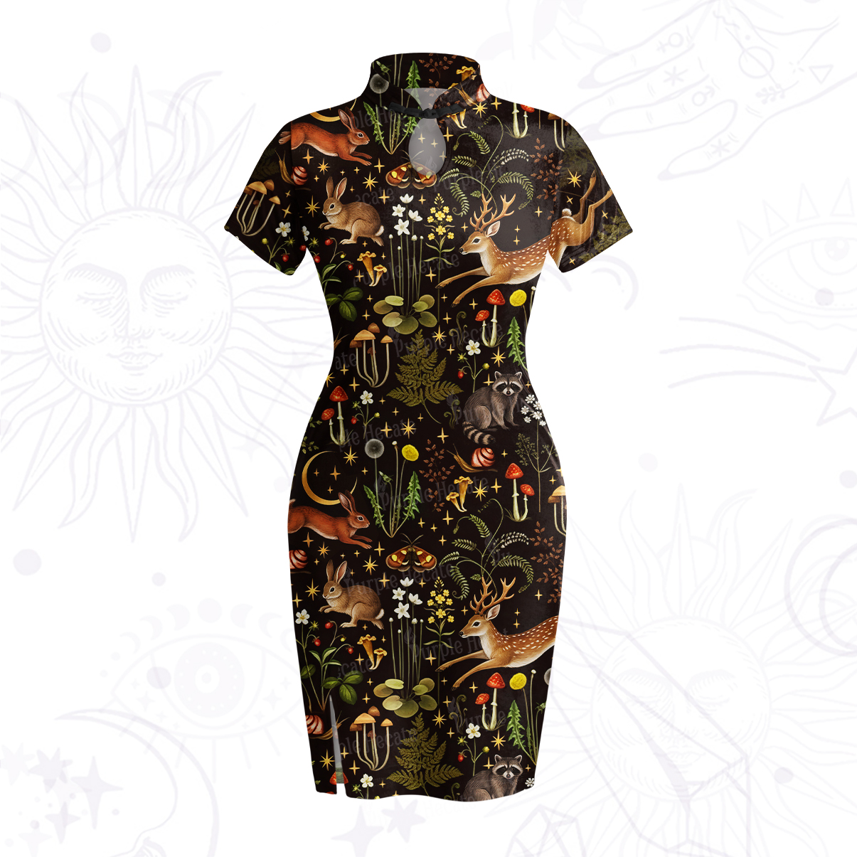 Purplehecate Enchanted Forest Animals Velvet Bodycon Dress