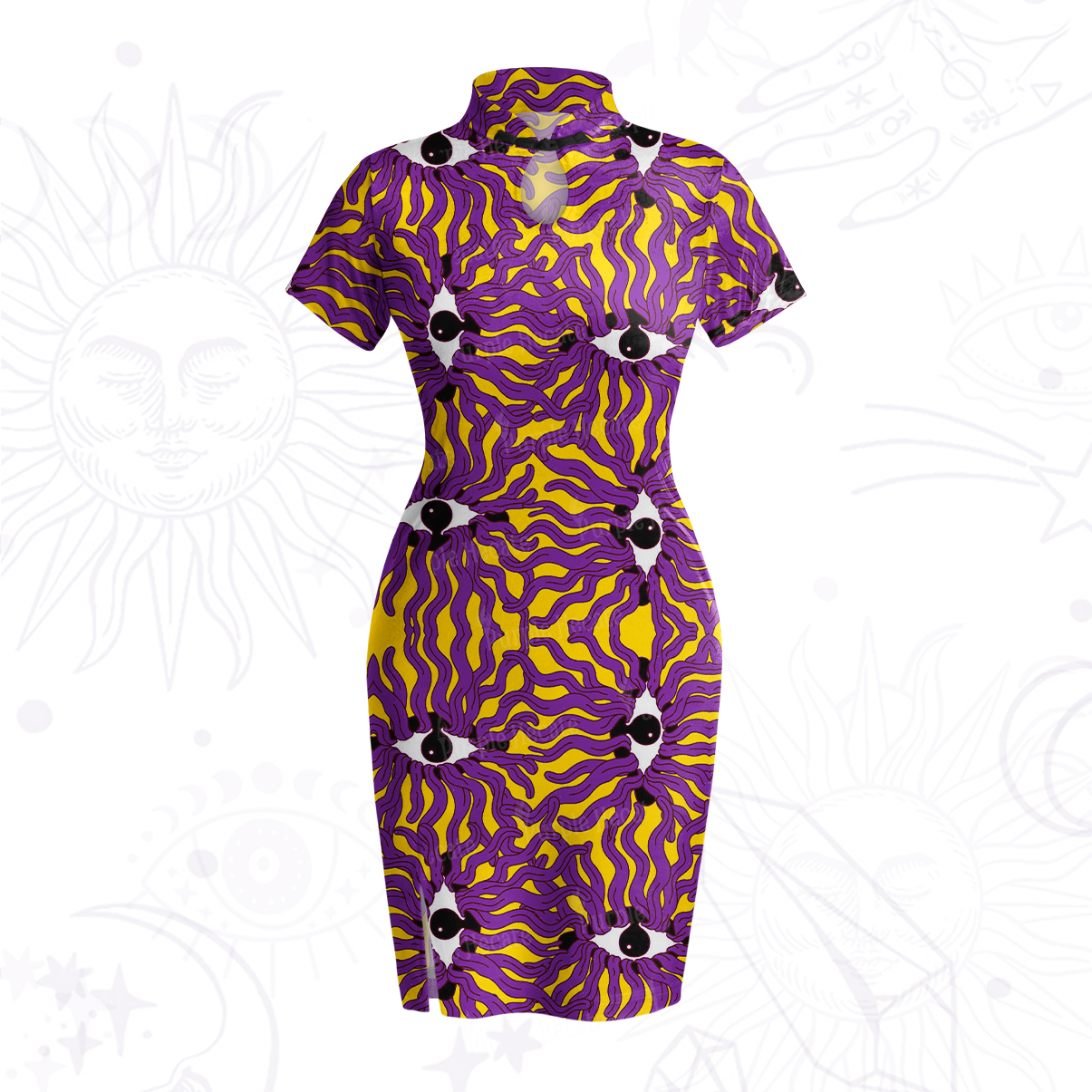 Purplehecate Psychedelic Wave Eyes Velvet Bodycon Dress