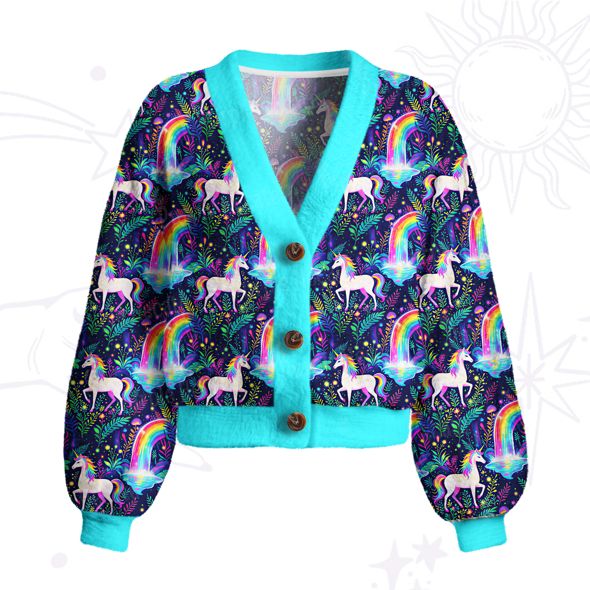 Purplehecate Rainbow Forest Unicorn Magic Cardigan Sweaters