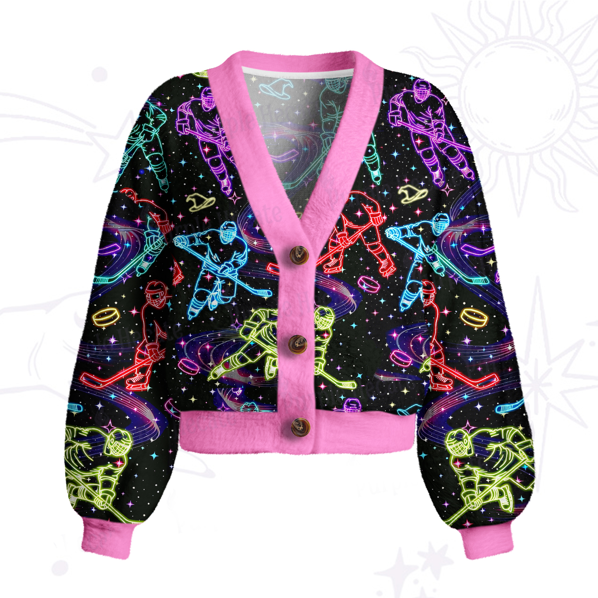 Purplehecate Neon Night Hockey Cardigan Sweaters