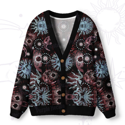 Purplehecate Starbound Celestial Sun & Moon Ugly Cardigan Sweaters