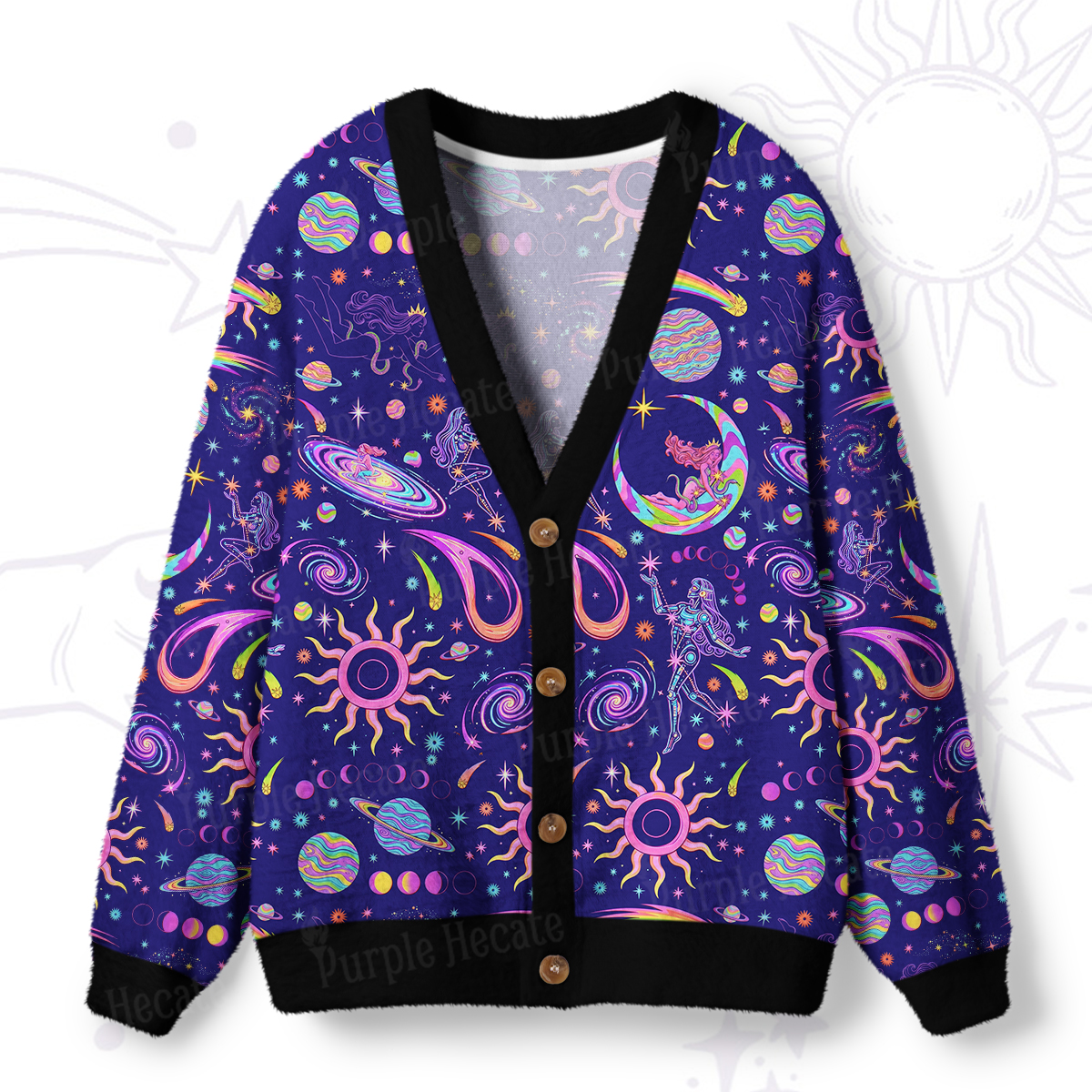 Purplehecate Celestial Magic Universe Ugly Cardigan Sweaters