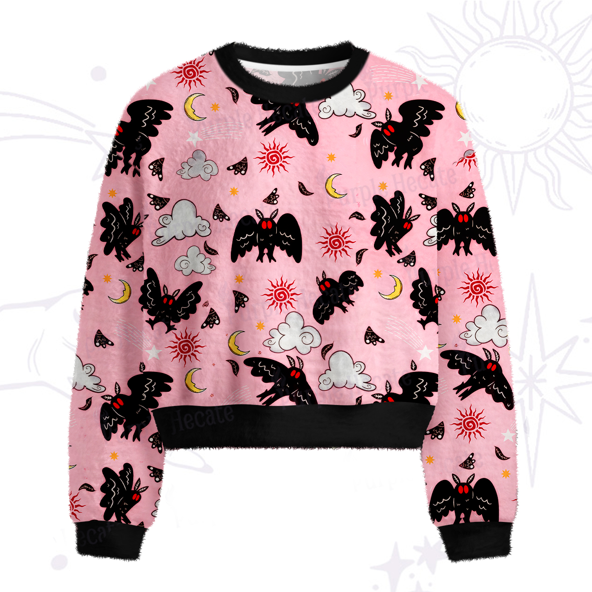 Purplehecate Cryptid Mothman Fuzzy Crewneck Sweater