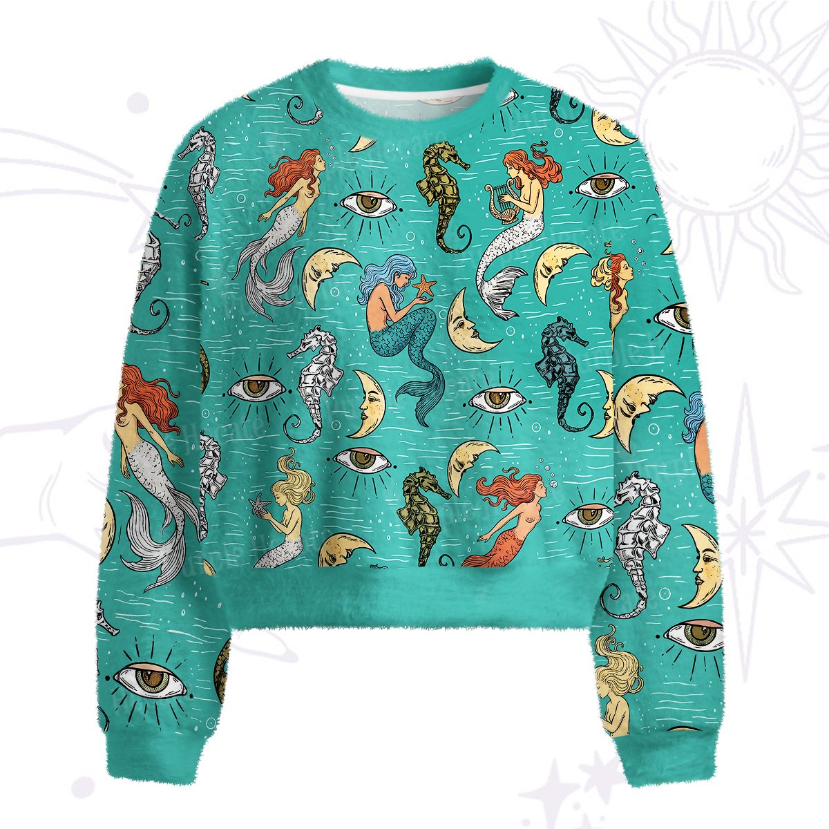 Purplehecate Mermaid Magic Fuzzy Crewneck Sweater