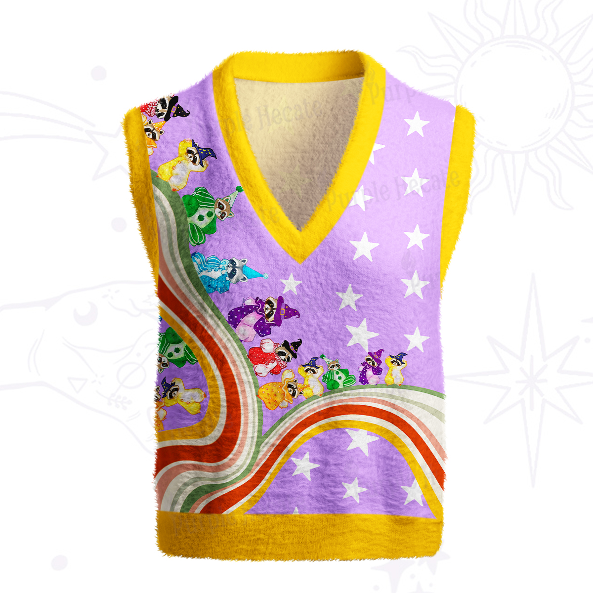 Purplehecate Rainbow Raccoon Star Ugly Sweater Vest