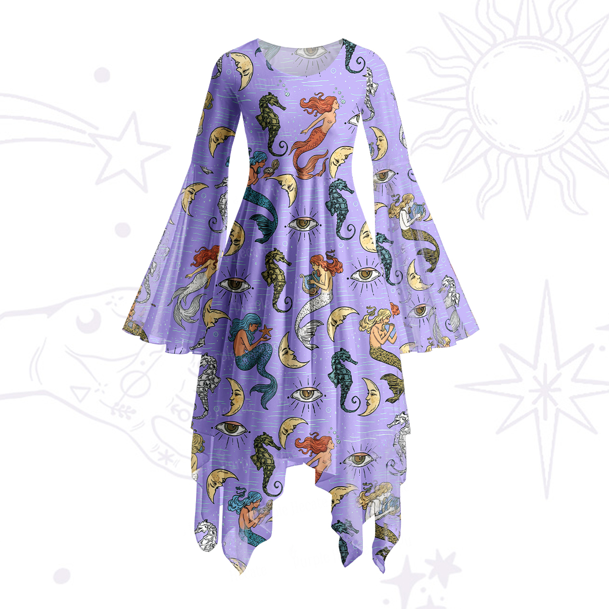 Purplehecate Mermaid Magic Bell Sleeve Dress