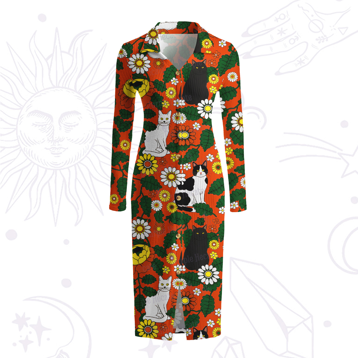 Purplehecate Daisy Cat  Garden Ribbed Knit Dress