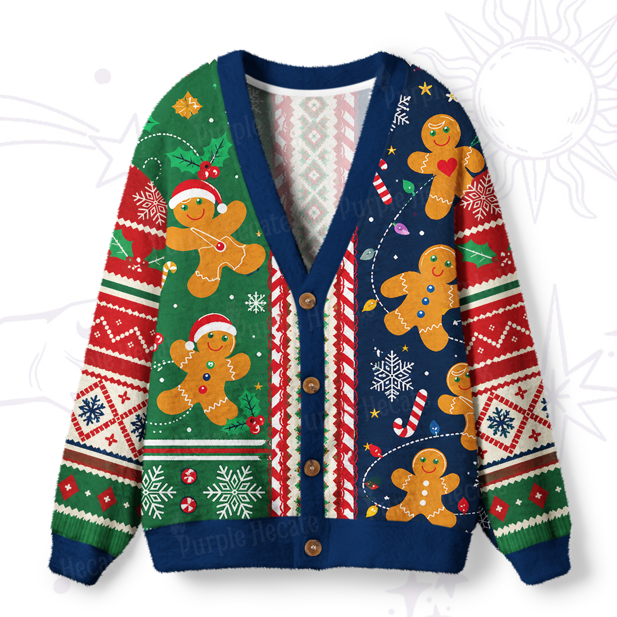 Purplehecate Gingerbread Man Christmas Ugly Cardigan Sweaters