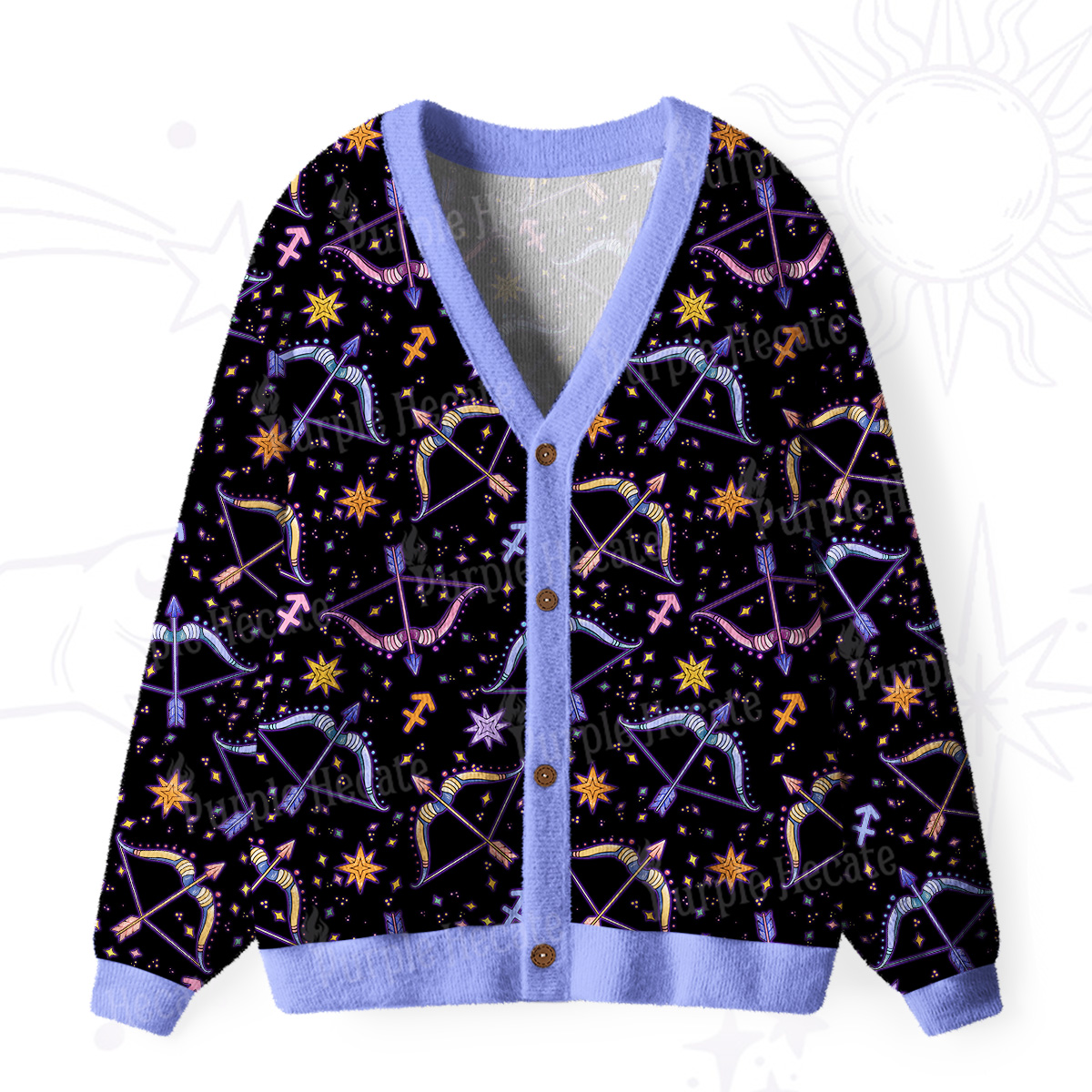 Purplehecate Sagittarius Spirit Zodiac Ugly Cardigan Sweaters