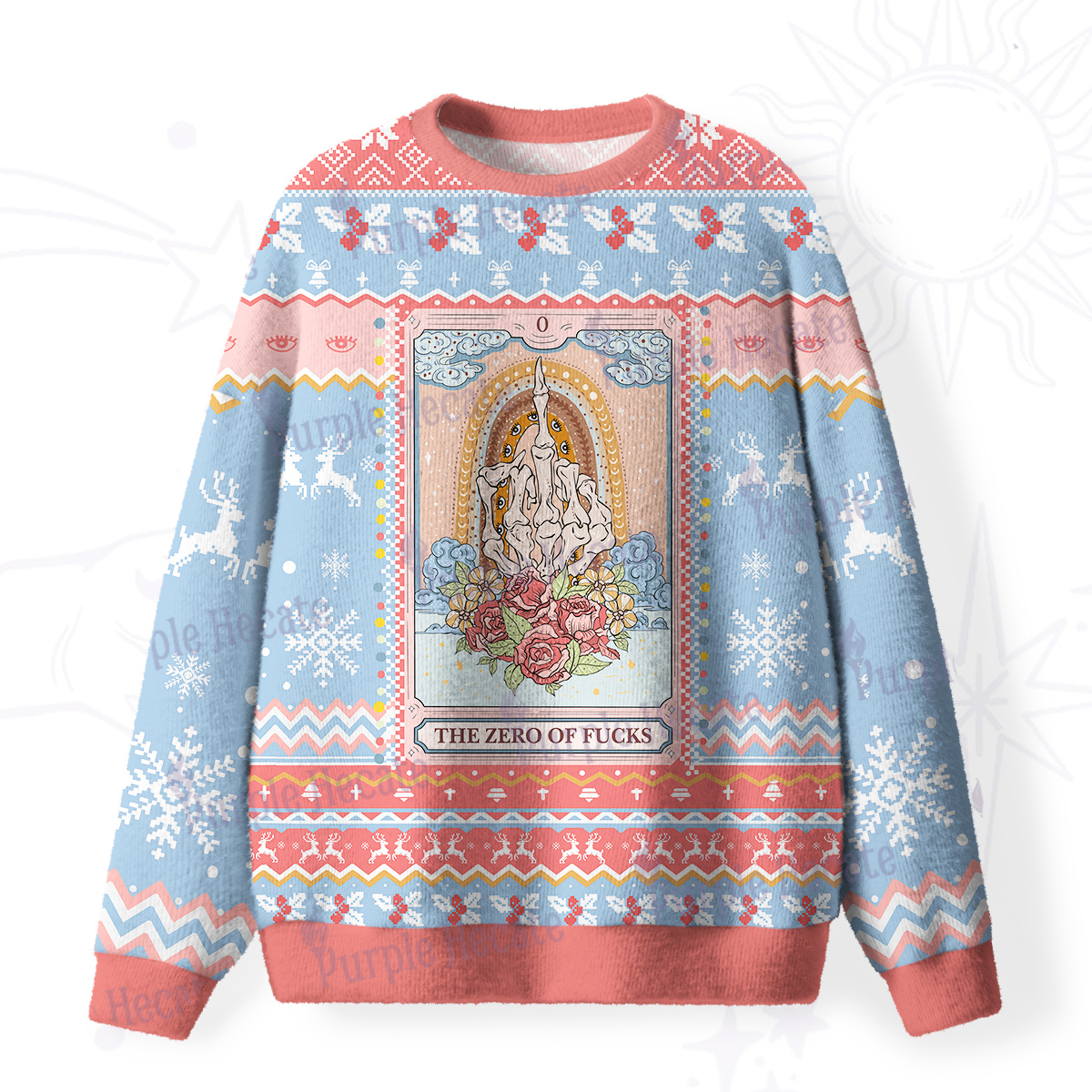 Purplehecate The Zero Of Fucks Tarot Fuzzy Ugly Christmas Sweatshirt