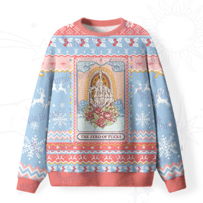 Purplehecate The Zero Of Fucks Tarot Fuzzy Ugly Christmas Sweatshirt