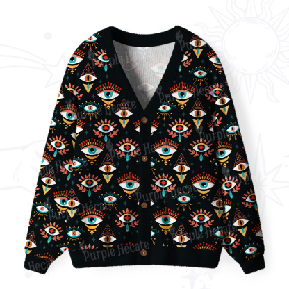 Purplehecate Evil Eye Pattern Ugly Cardigan Sweaters