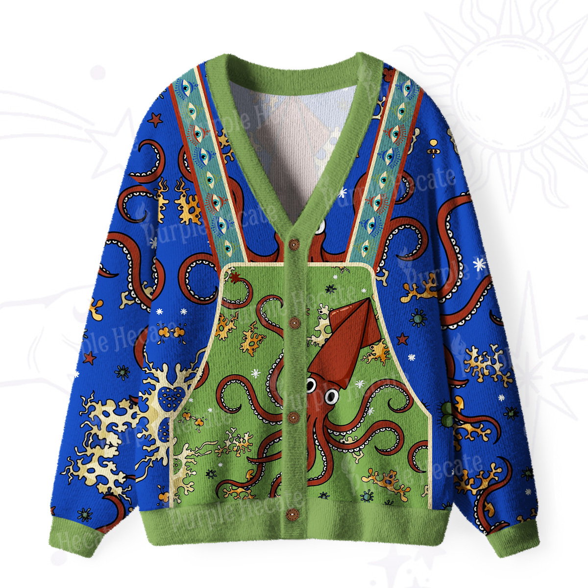 Purplehecate Deep Sea Dreamer Ugly Cardigan Sweaters