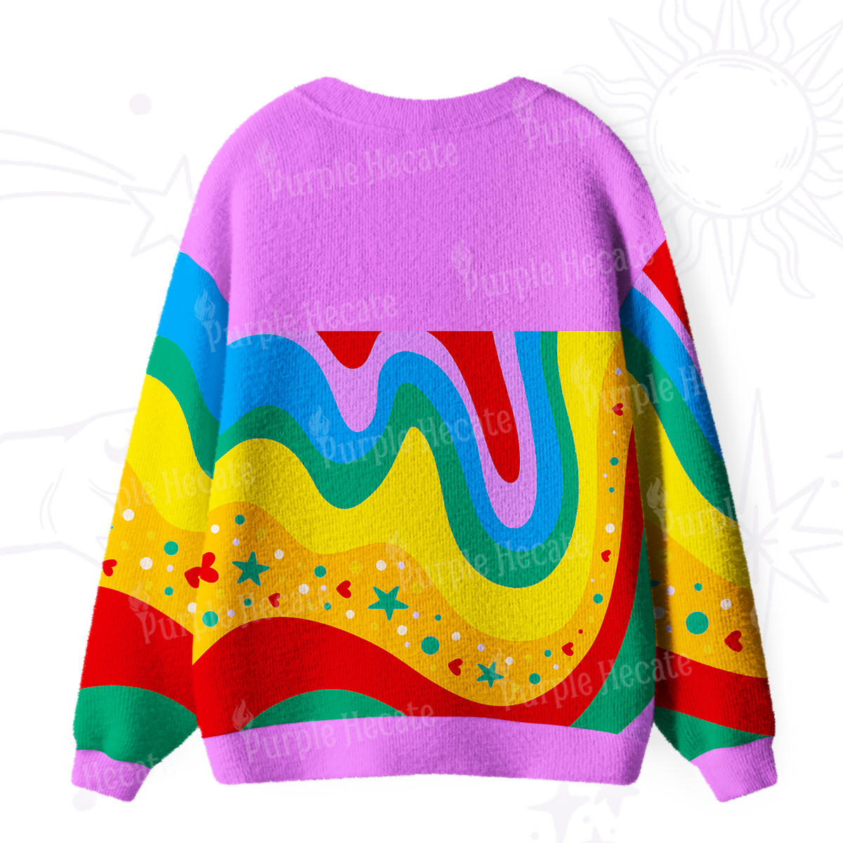 Purplehecate Dreamy Rainbow Waves Ugly Cardigan Sweaters