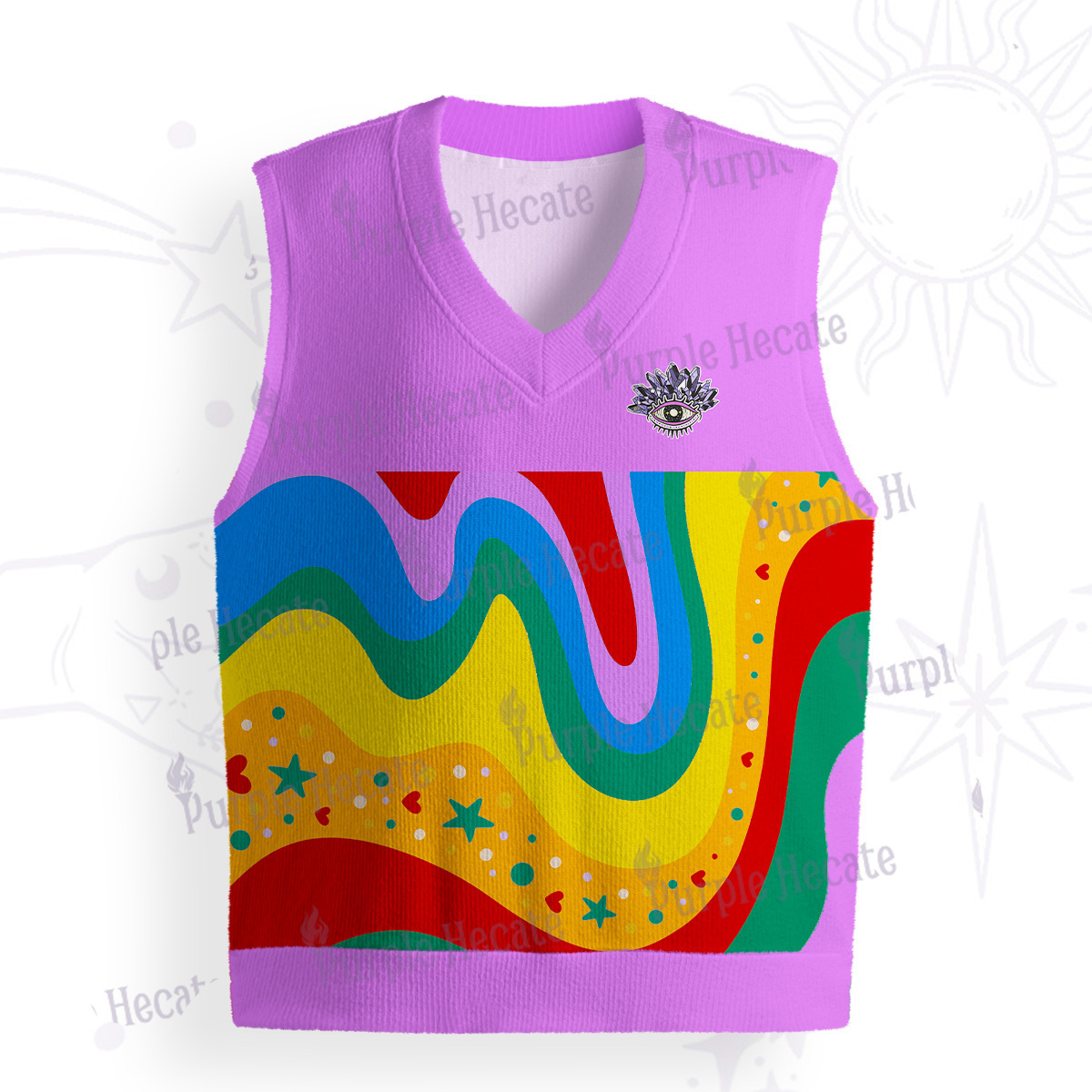 Purplehecate Dreamy Rainbow Waves Ugly Sweater Vest