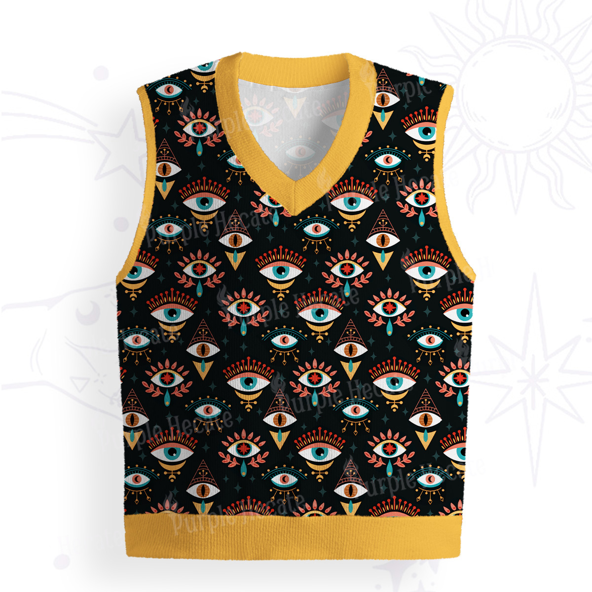 Purplehecate Evil Eye Pattern Ugly Sweater Vest