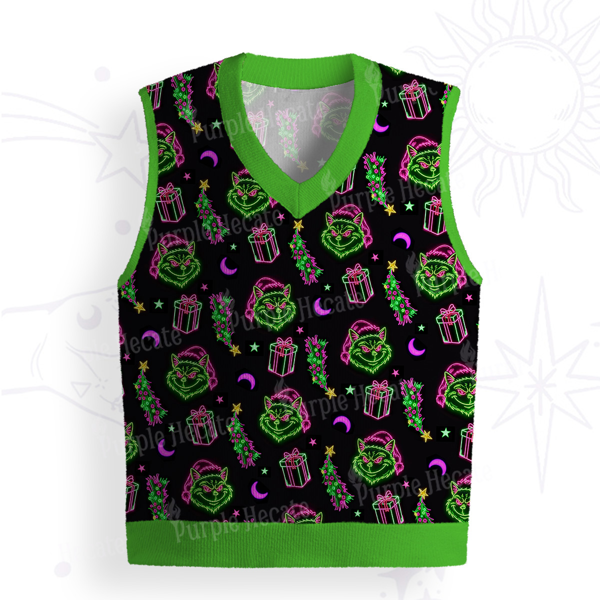 Purplehecate Witchy Neon Naughty Cat Ugly Sweater Vest
