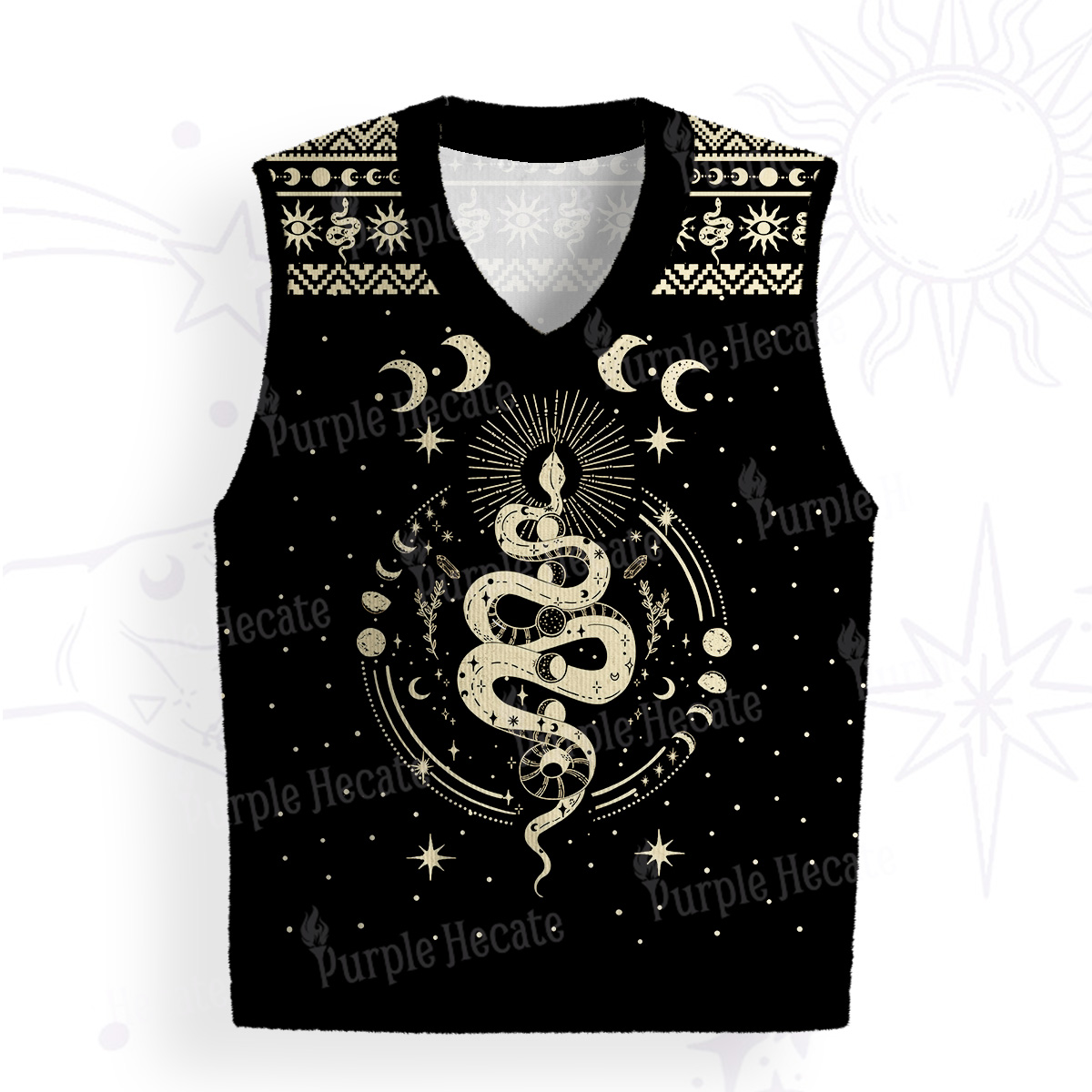 Purplehecate Snake And Moon Phase Comfort Ugly Sweater Vest