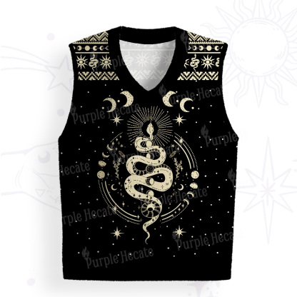 Purplehecate Snake And Moon Phase Comfort Ugly Sweater Vest