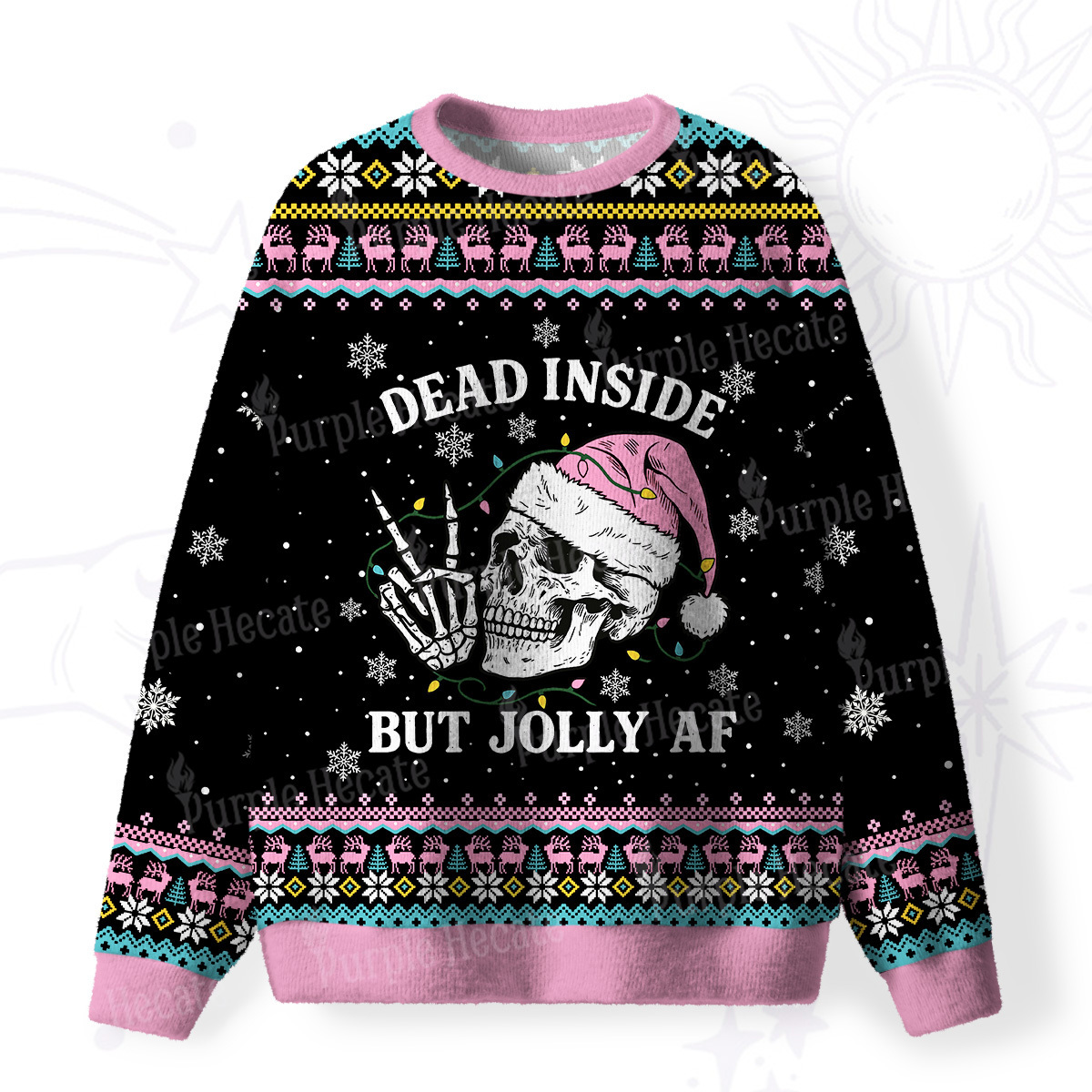 Purplehecate Dead Inside But Jolly AF Christmas Fuzzy Ugly Christmas Sweatshirt