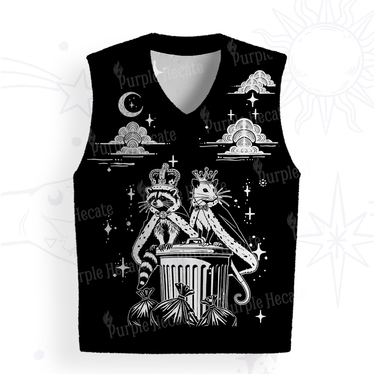 Purplehecate Raccoon and Opossum’s Trash Kingdom Ugly Sweater Vest