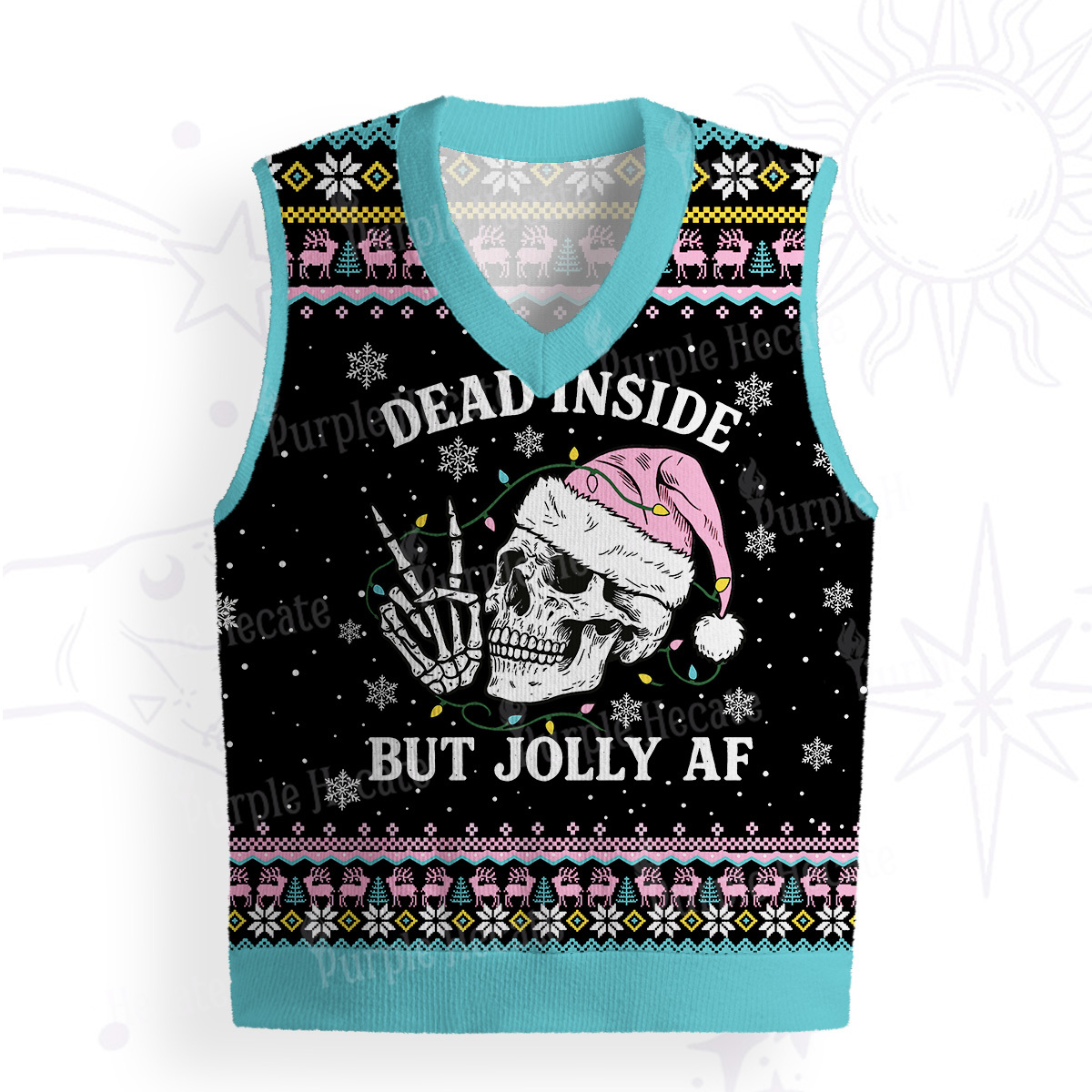 Purplehecate Dead Inside But Jolly AF Christmas Ugly Sweater Vest