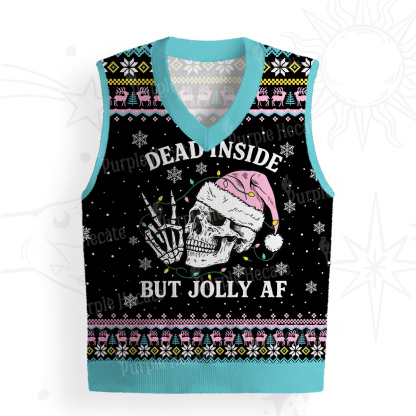 Purplehecate Dead Inside But Jolly AF Christmas Ugly Sweater Vest