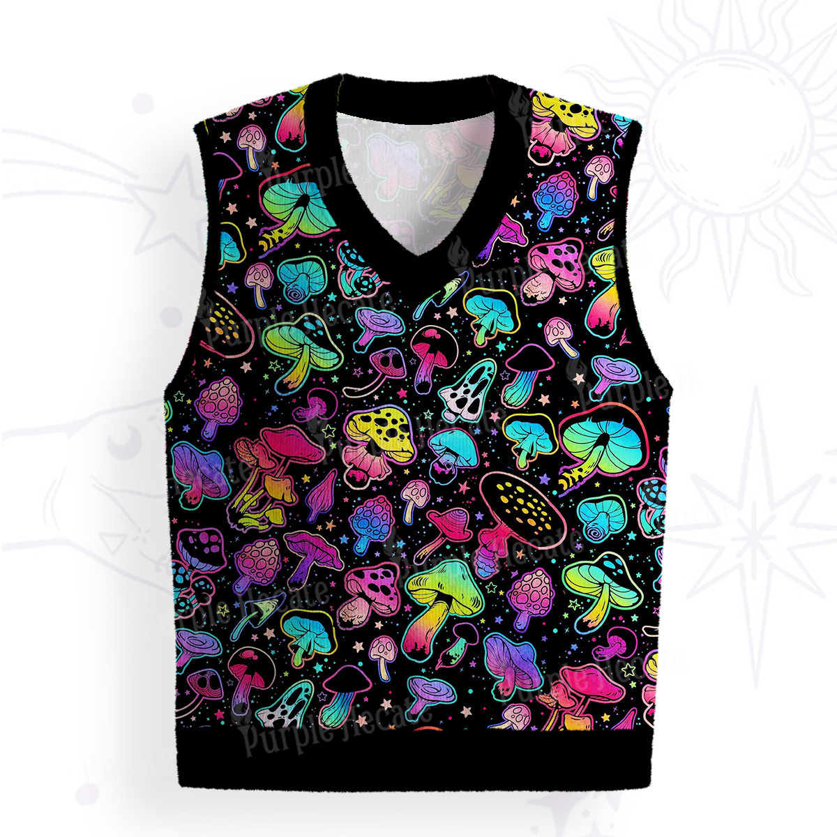 Purplehecate Psychedelic Mushroom Rave Ugly Sweater Vest