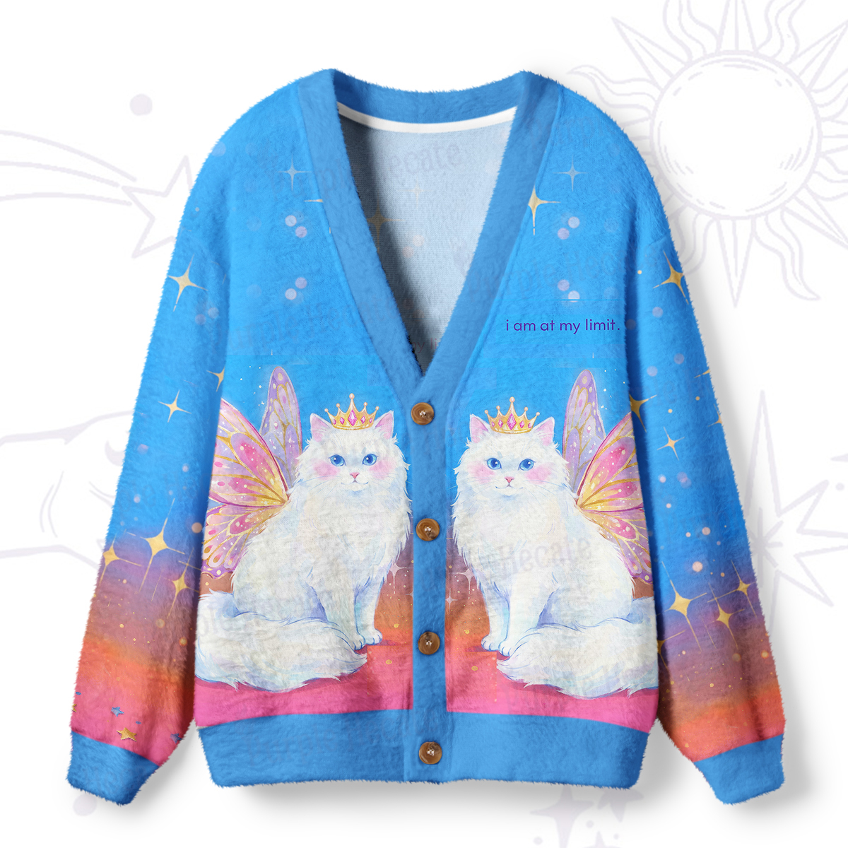 Purplehecate I'm At My Limit Fairy Cats Ugly Cardigan Sweaters