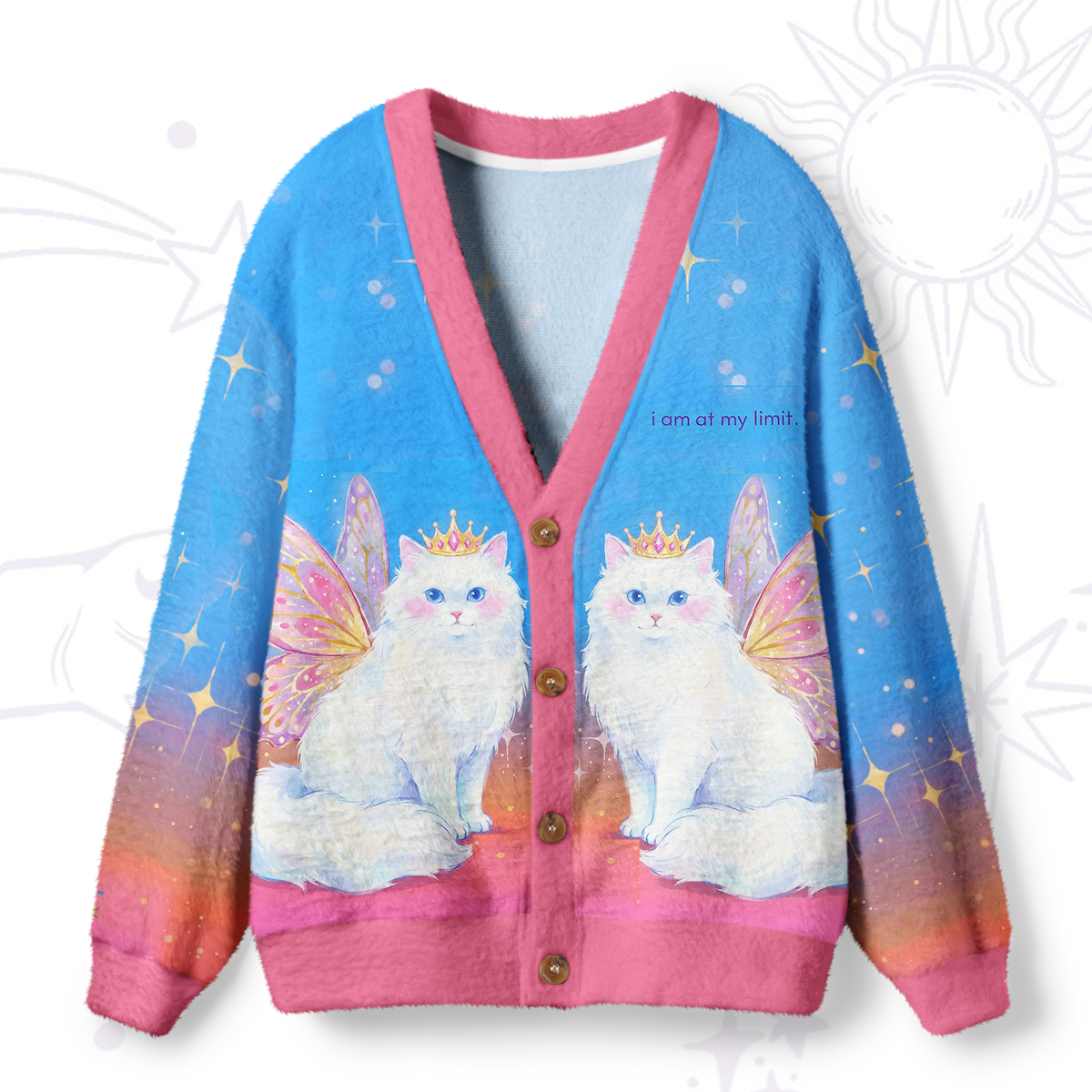 Purplehecate I'm At My Limit Fairy Cats Ugly Cardigan Sweaters