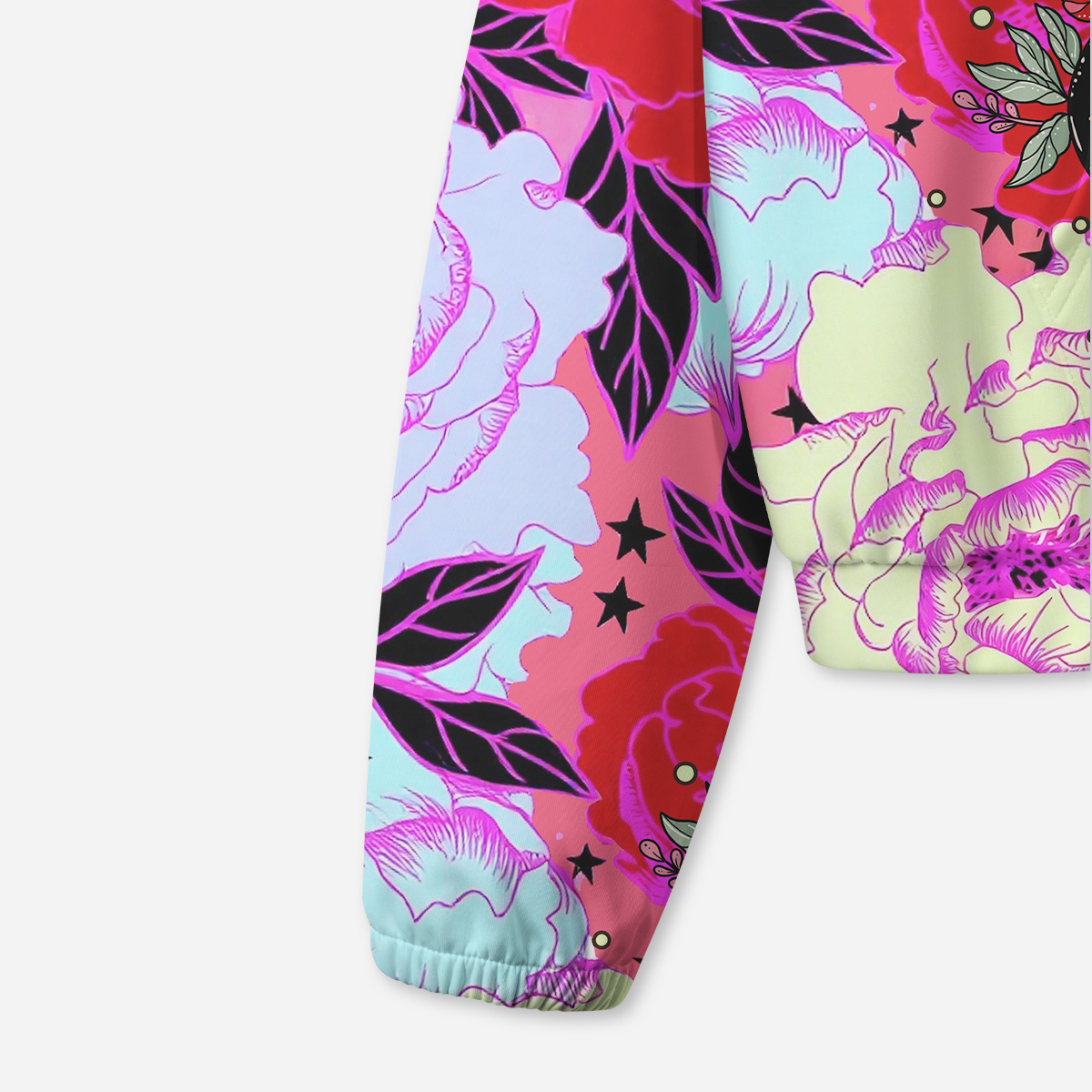 Purplehecate Enchanted Black Serpent & Floral Pattern All-Over Print Hoodie