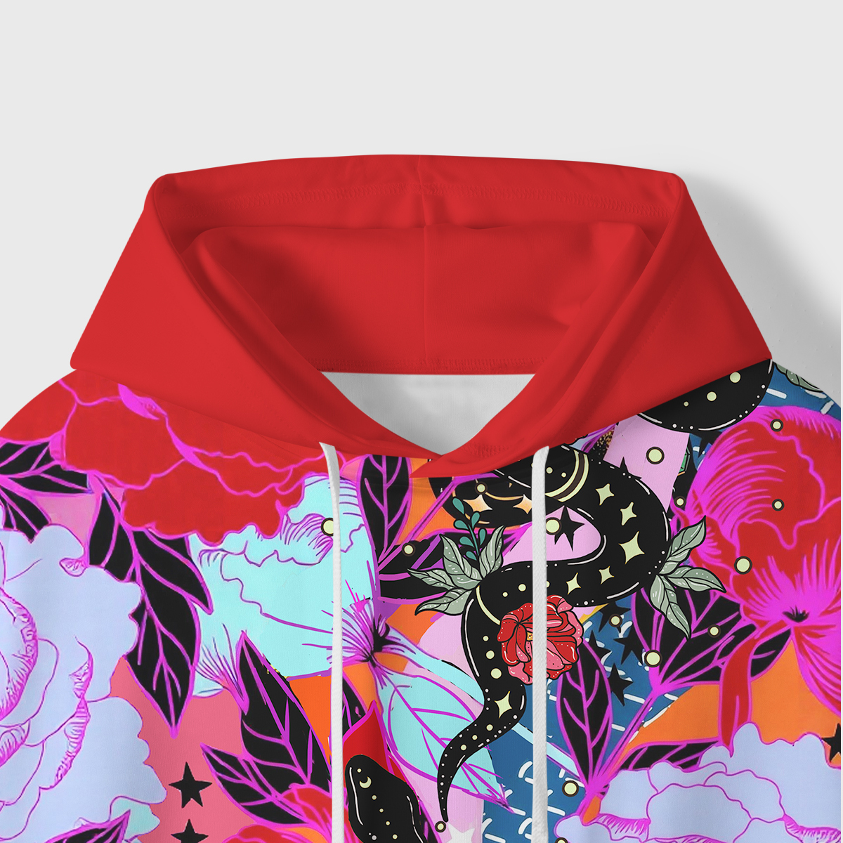 Purplehecate Enchanted Black Serpent & Floral Pattern All-Over Print Hoodie