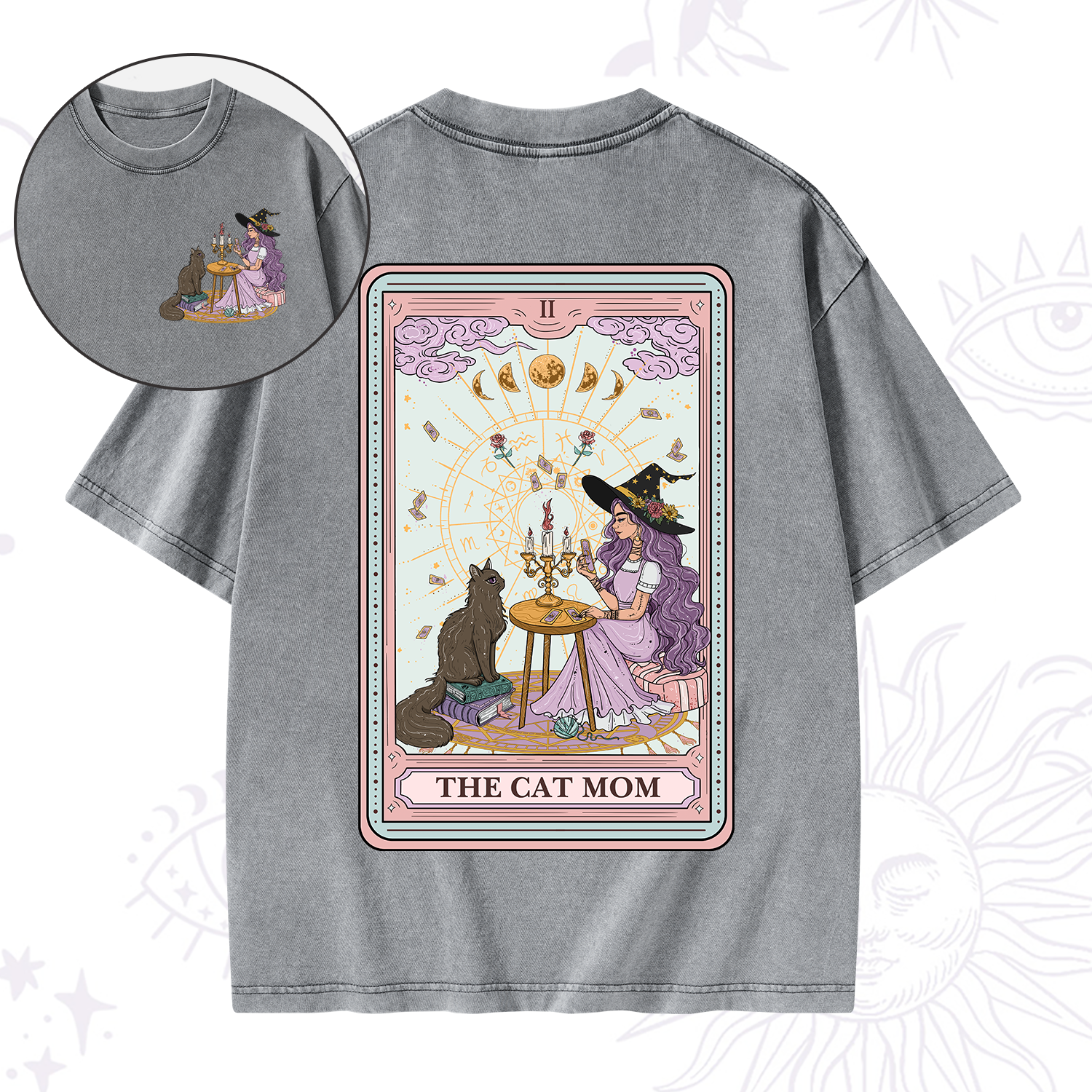 Purplehecate The Cat Witch Mom Tarot Washed T-Shirt
