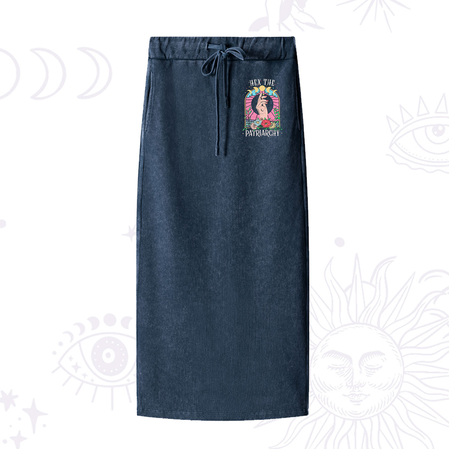 Purplehecate Hex The Patriarchy Washed Drawstring Long Skirt