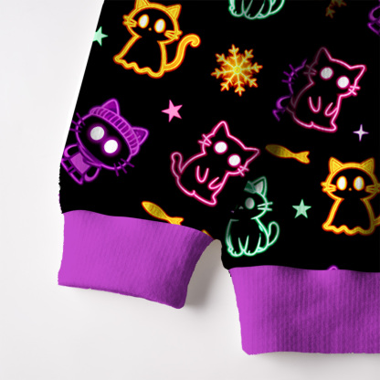 Purplehecate Neon Cat Party Ugly Cardigan Sweaters