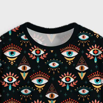Purplehecate Evil Eye Pattern Crop Fuzzy Ugly Sweatshirt