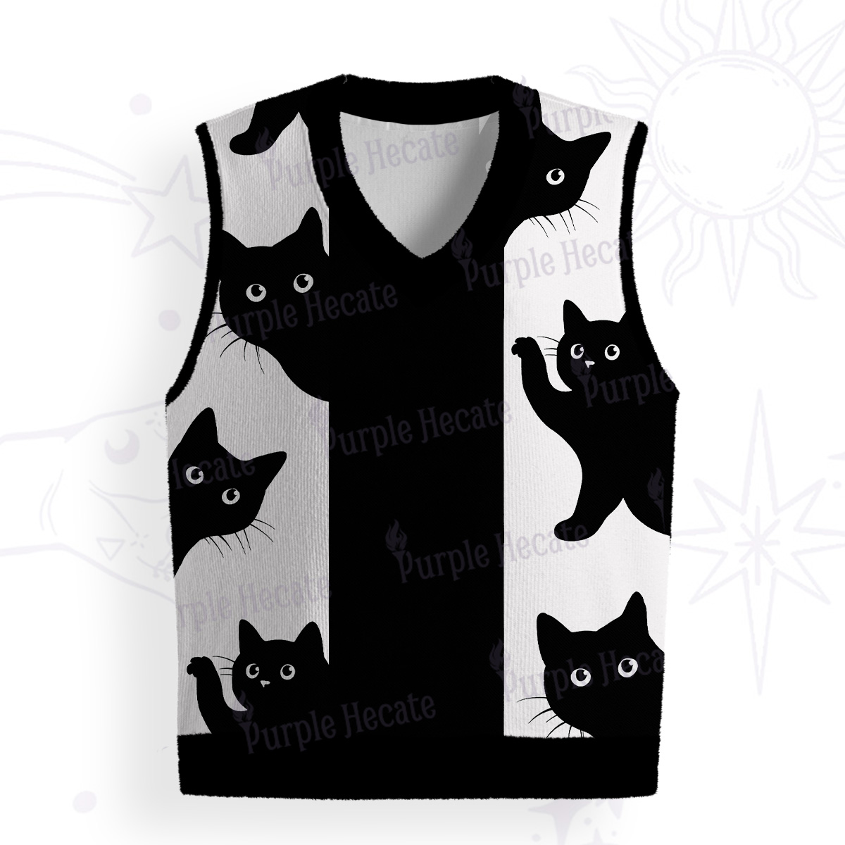 Purplehecate Peekaboo Cats Ugly Sweater Vest