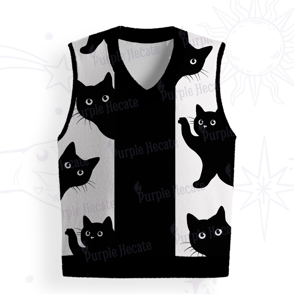 Purplehecate Peekaboo Cats Ugly Sweater Vest