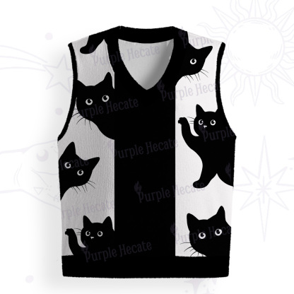 Purplehecate Peekaboo Cats Ugly Sweater Vest