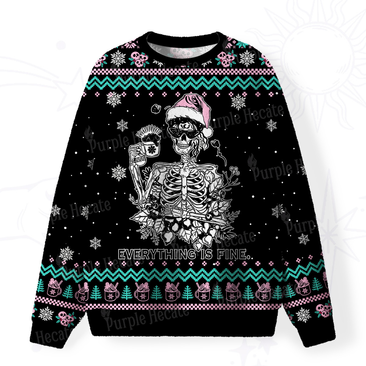 Purplehecate Everything Is Fine Christmas Fuzzy Ugly Christmas Sweatshirt