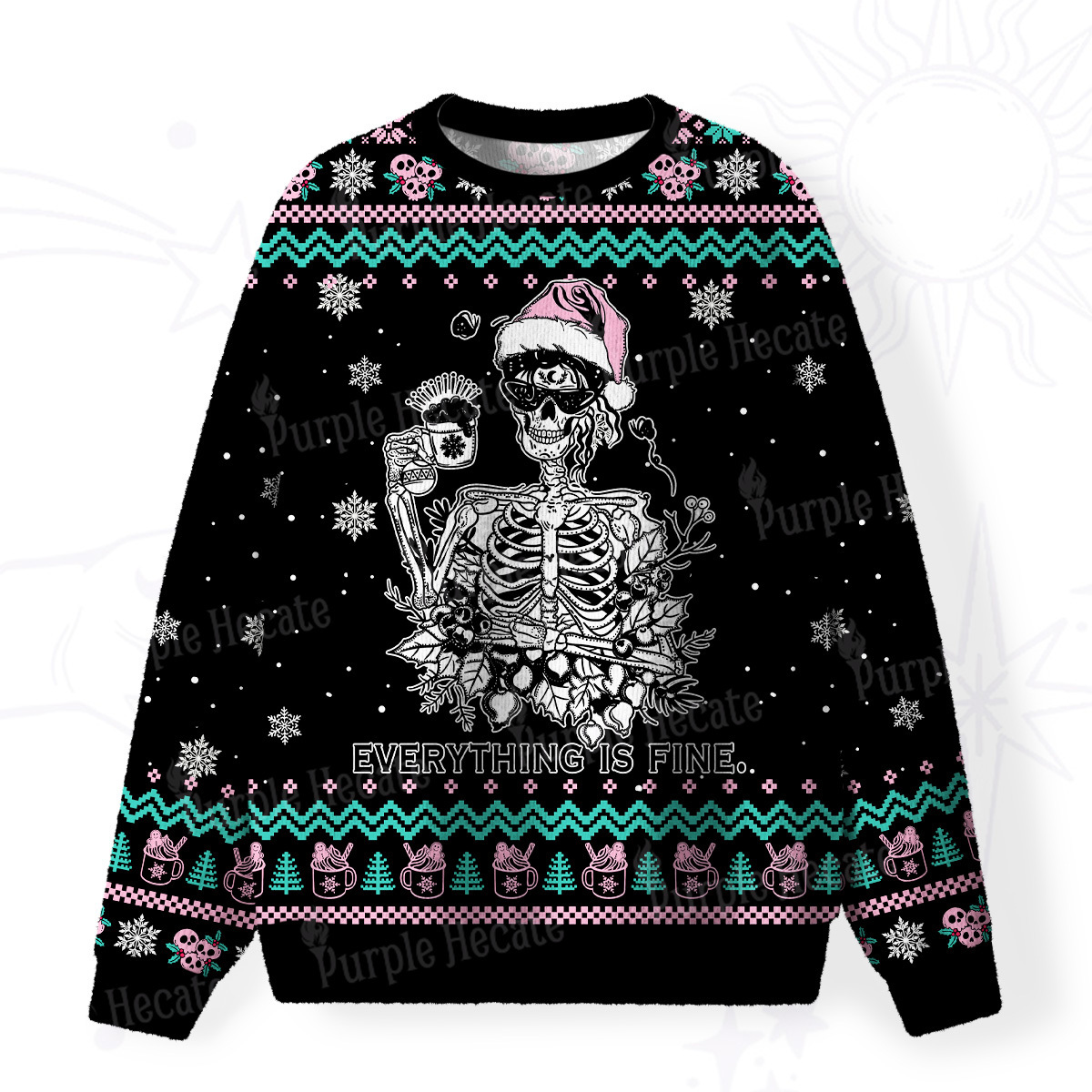 Purplehecate Everything Is Fine Christmas Fuzzy Ugly Christmas Sweatshirt