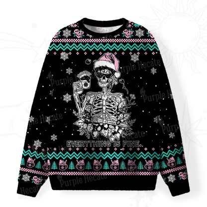 Purplehecate Everything Is Fine Christmas Fuzzy Ugly Christmas Sweatshirt