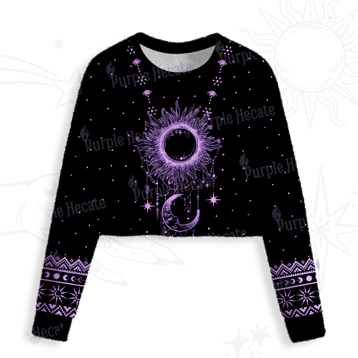 Purplehecate Radiance Of Sun And Moon Crop Fuzzy Ugly Sweatshirt