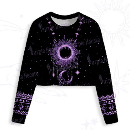 Purplehecate Radiance Of Sun And Moon Crop Fuzzy Ugly Sweatshirt