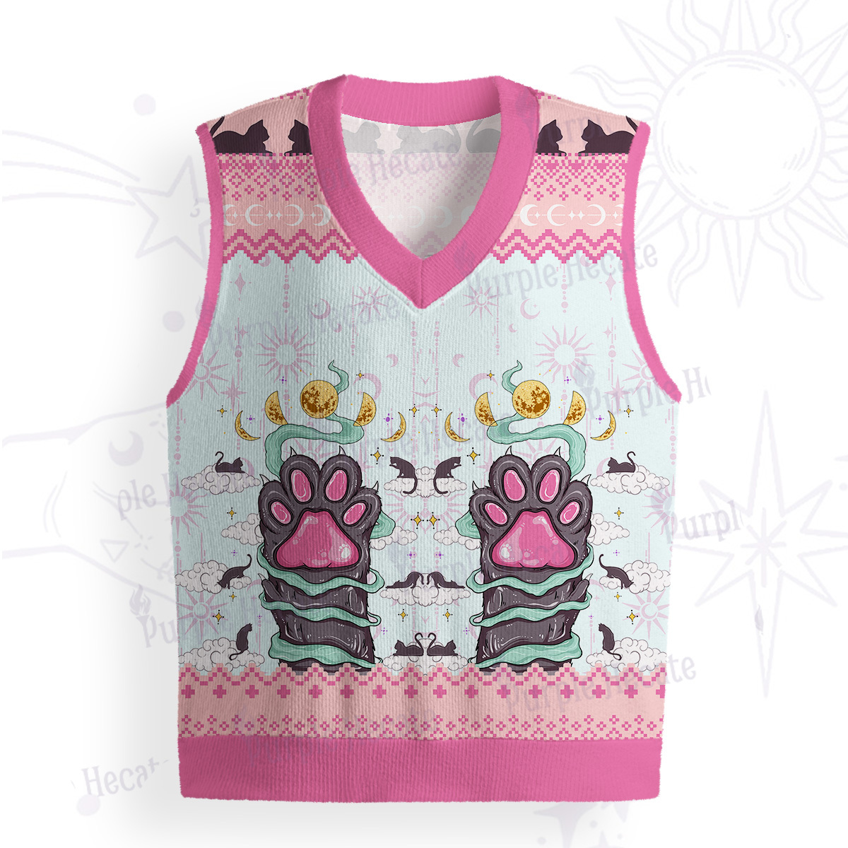 Purplehecate The Beans Cat Tarot Ugly Sweater Vest