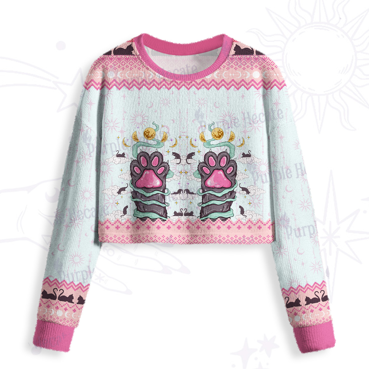 Purplehecate The Beans Cat Tarot Crop Fuzzy Ugly Sweatshirt